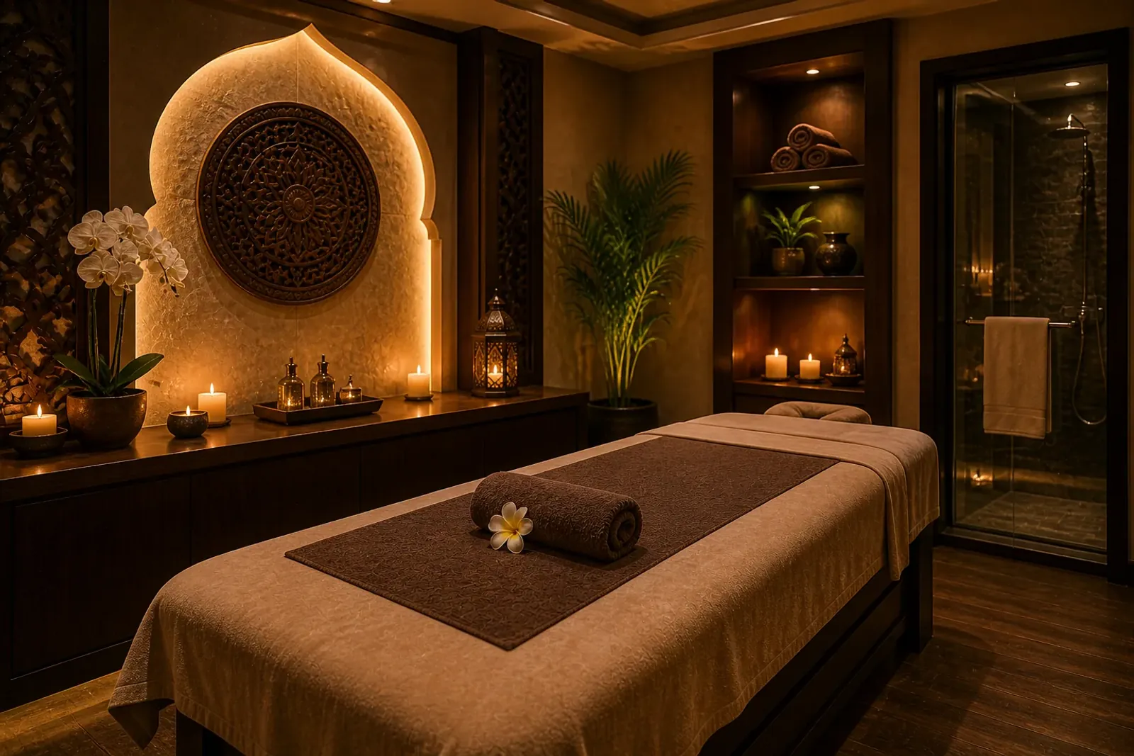 Deep tissue massage room at Vessa Thai Spa with a single treatment bed and warm lighting