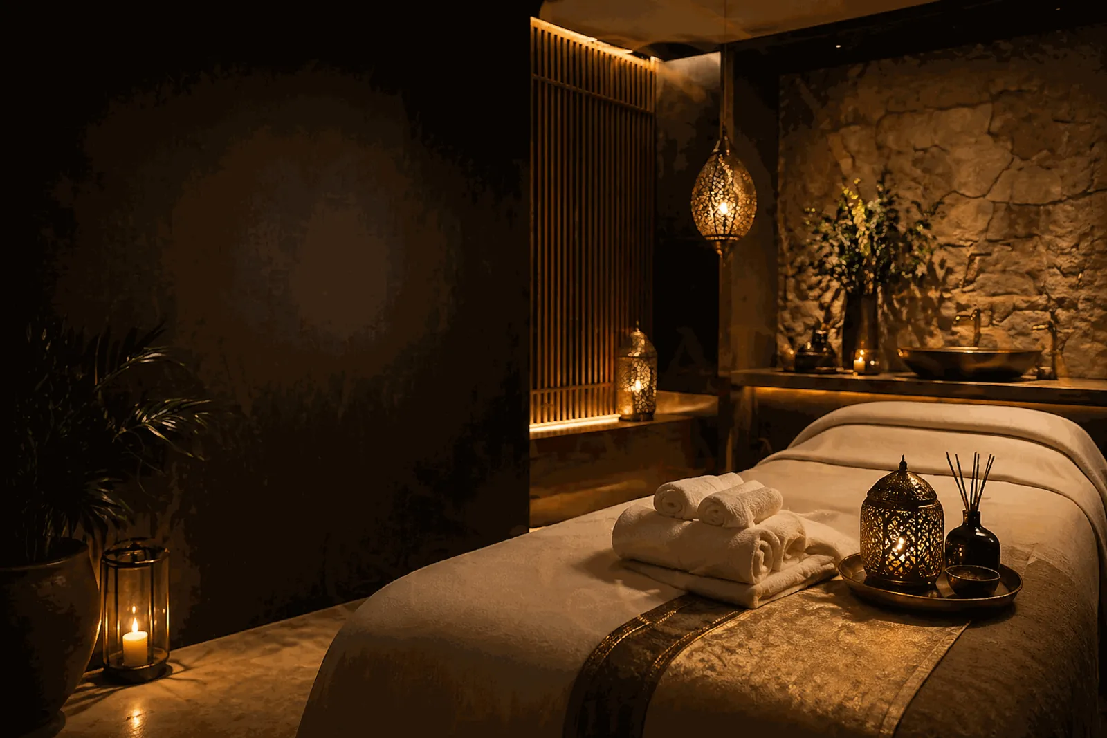 Candlelit treatment room at Vessa Thai Spa on Sheikh Zayed Road, Dubai
