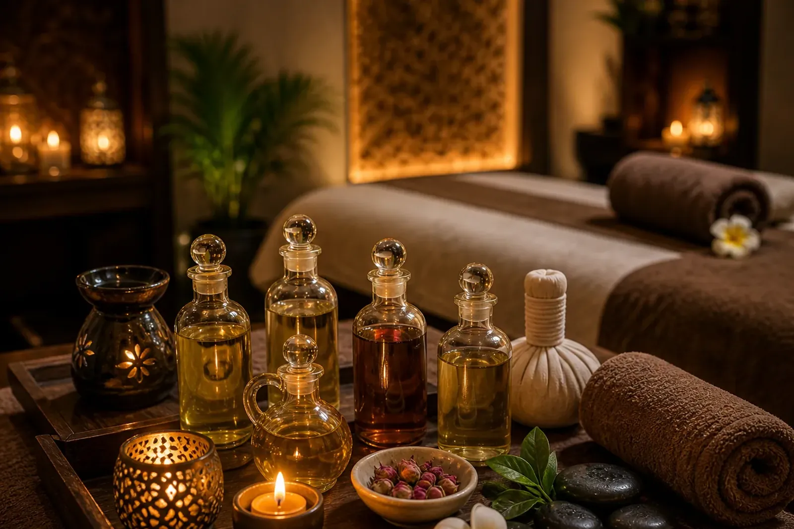 Private treatment room prepared for a full body massage at Vessa Thai Spa