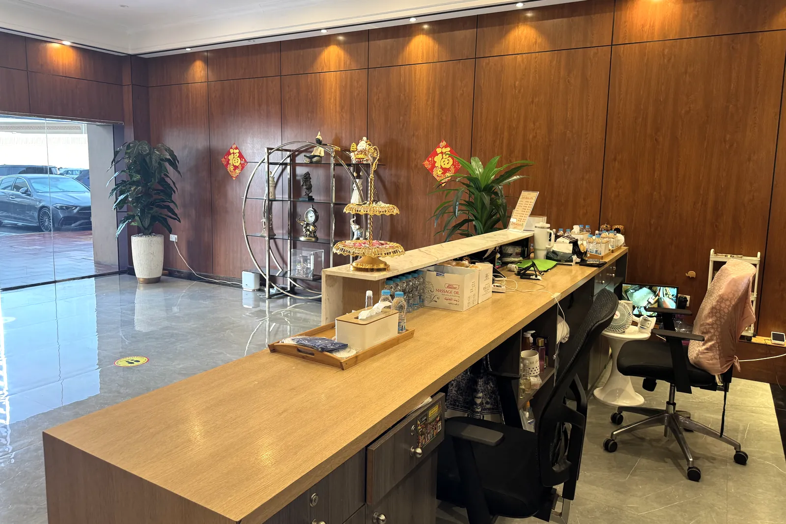 The reception and welcome desk at Vessa Thai Spa on Sheikh Zayed Road